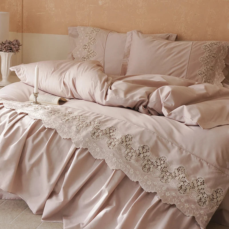 Bedding Set Cotton Satin Ruffle & Lace