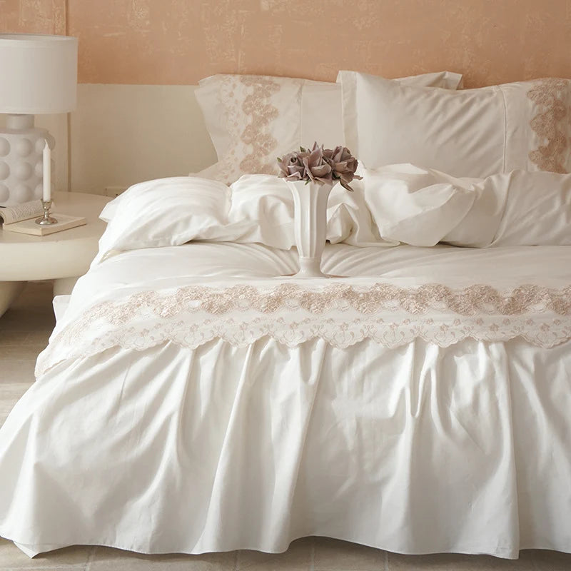 Bedding Set Cotton Satin Ruffle & Lace