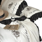 Bedding Set Cotton Satin Ruffle & Rose Embroidery 4-Piece
