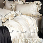 Bedding Set Cotton Satin Ruffled Edge & Embroidery