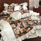 Bedding Set Cotton Satin Ruffled Panels & Black Piping