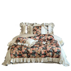 Bedding Set Cotton Satin Ruffled Panels & Black Piping
