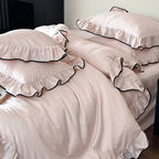 Bedding Set Cotton Satin Ruffled Trim & Contrasting Piping