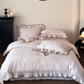 Bedding Set Cotton Satin Ruffled Trim & Contrasting Piping