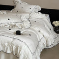 Bedding Set Cotton Satin Ruffled Trim & Embroidered Hearts