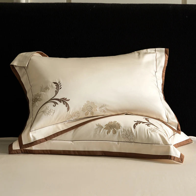 Bedding Set Cotton Satin Silky Matte Floral Embroidery