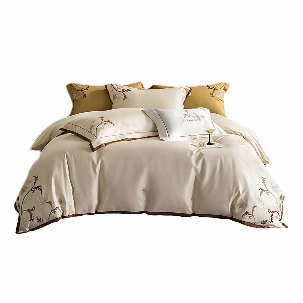 Bedding Set Cotton Satin Silky Matte Floral Embroidery
