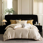 Bedding Set Cotton Satin Silky Matte Floral Embroidery