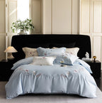 Bedding Set Cotton Satin Silky Matte Floral Embroidery