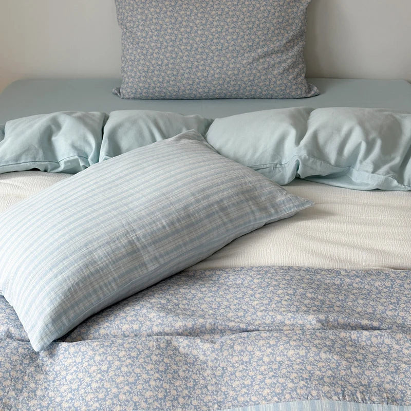 Bedding Set Cotton Satin Silky Striped Patchwork