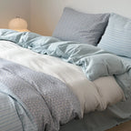 Bedding Set Cotton Satin Silky Striped Patchwork