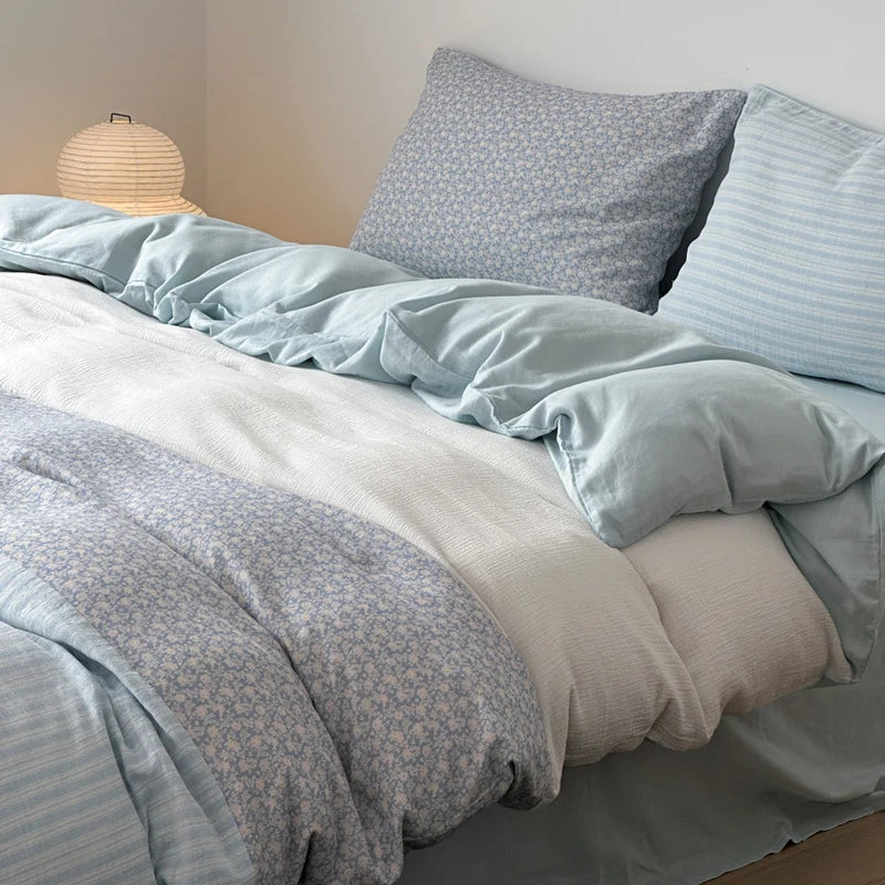 Bedding Set Cotton Satin Silky Striped Patchwork