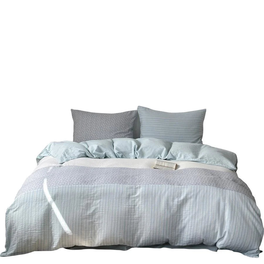 Bedding Set Cotton Satin Silky Striped Patchwork