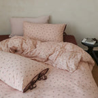 Bedding Set Cotton Satin Small Cherry Print Pillowcase Ties