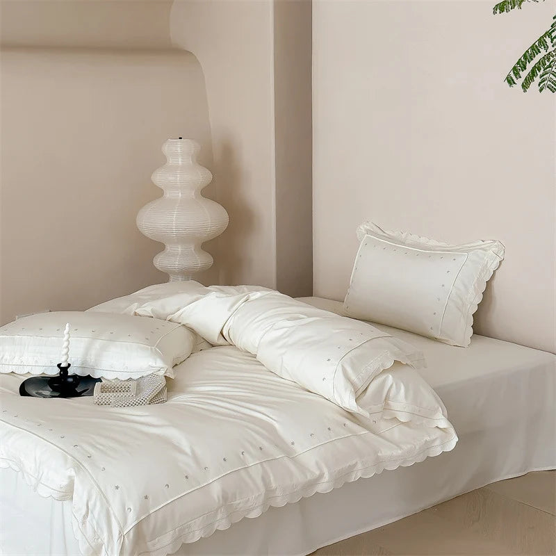 Bedding Set Cotton Satin Star Embroidery 4-Piece
