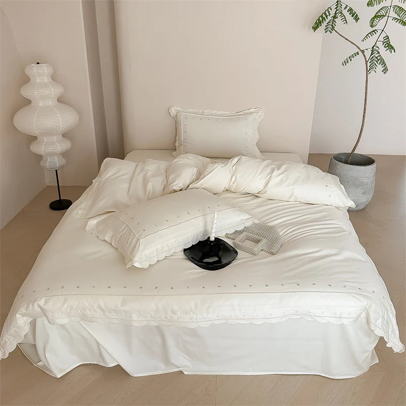 Bedding Set Cotton Satin Star Embroidery 4-Piece