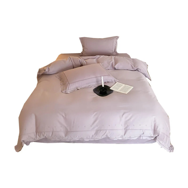 Bedding Set Cotton Satin Star Embroidery 4-Piece