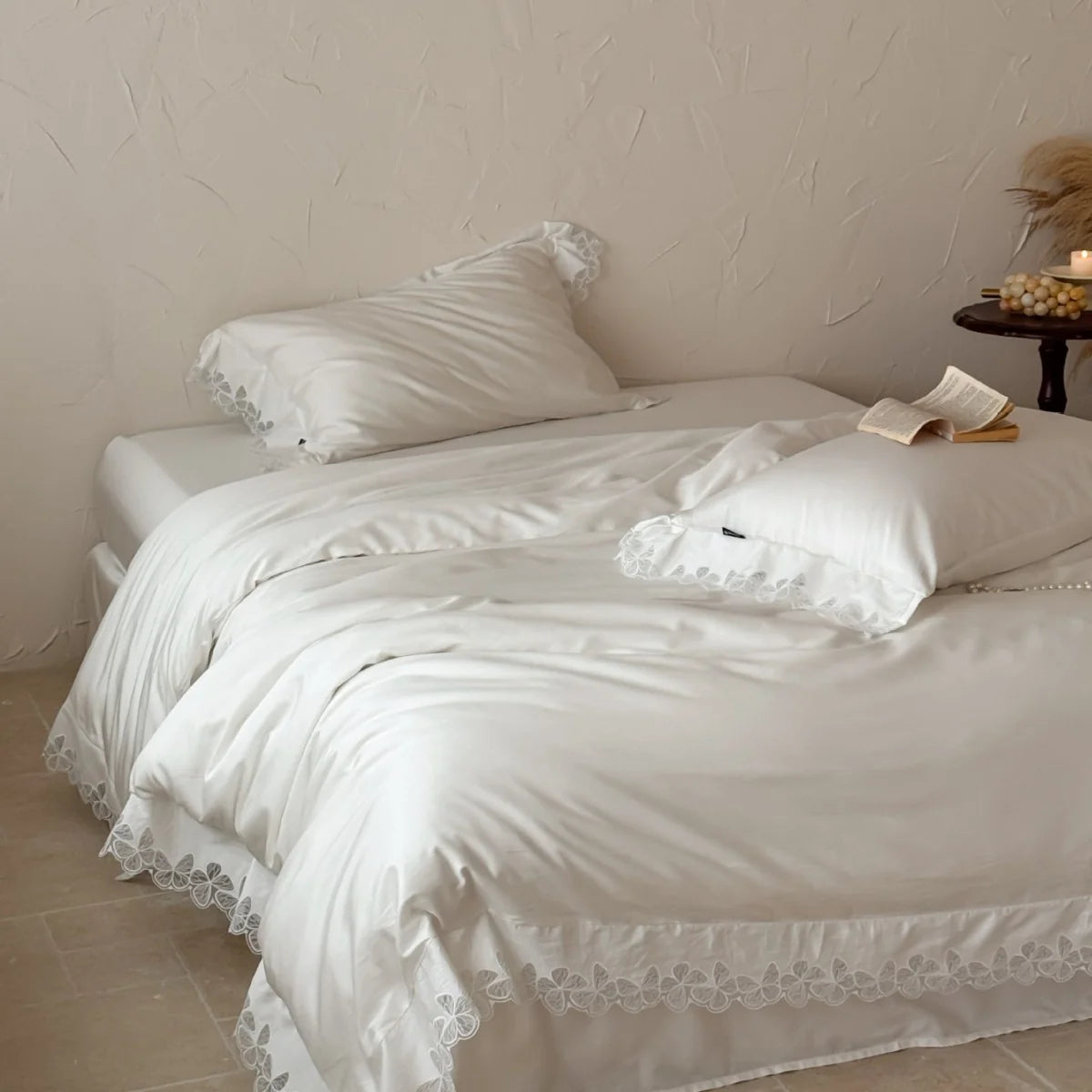 Bedding Set Cotton Satin Temperature-Regulating Lace Border