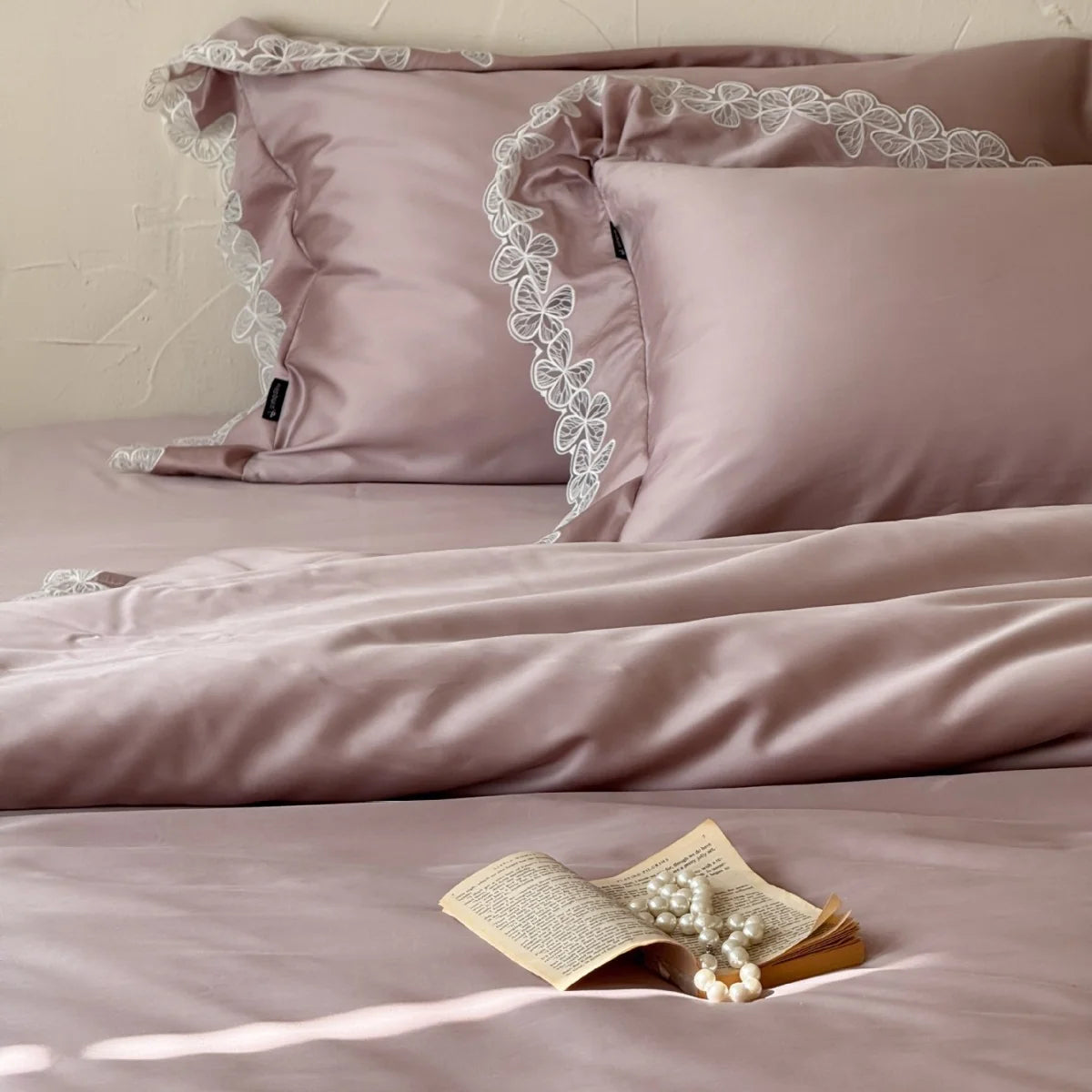 Bedding Set Cotton Satin Temperature-Regulating Lace Border