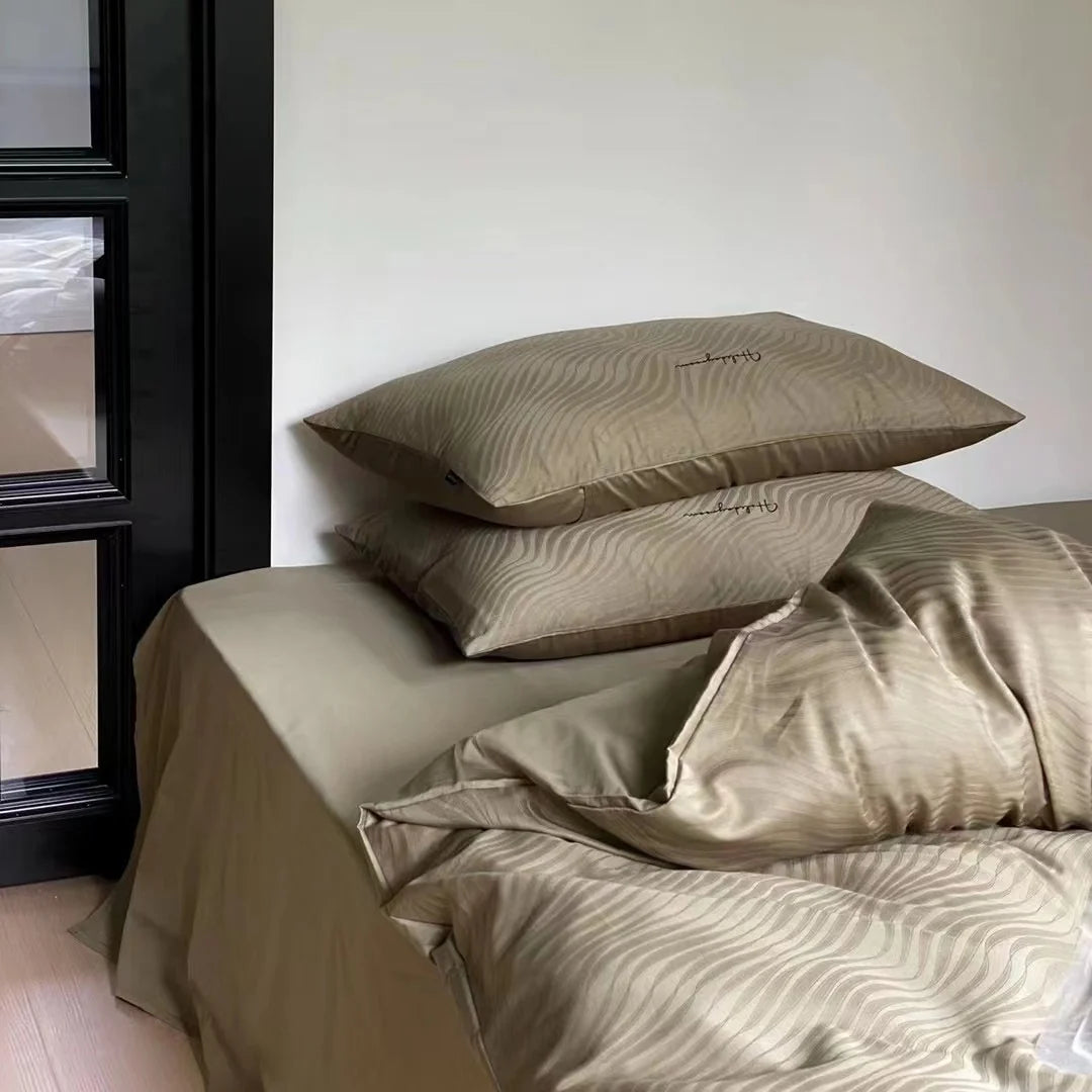 Bedding Set Cotton Satin Textured Wave Hotel-Style Closure