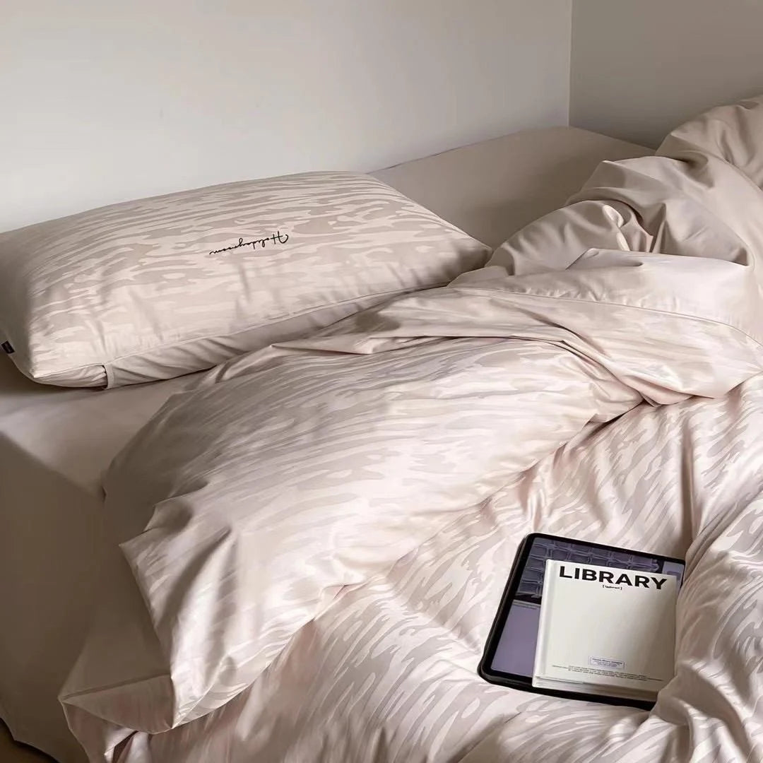 Bedding Set Cotton Satin Textured Wave Hotel-Style Closure