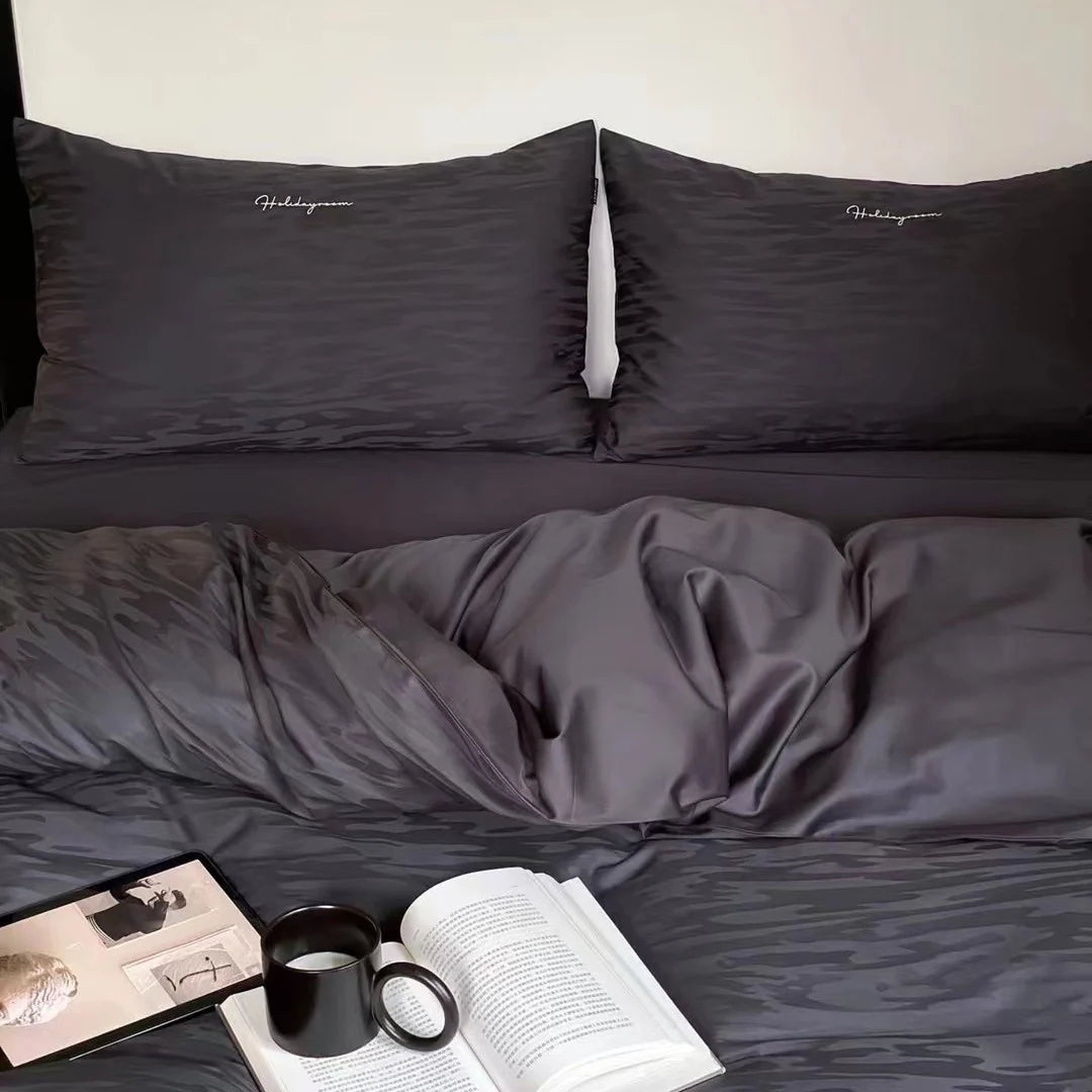 Bedding Set Cotton Satin Textured Wave Hotel-Style Closure