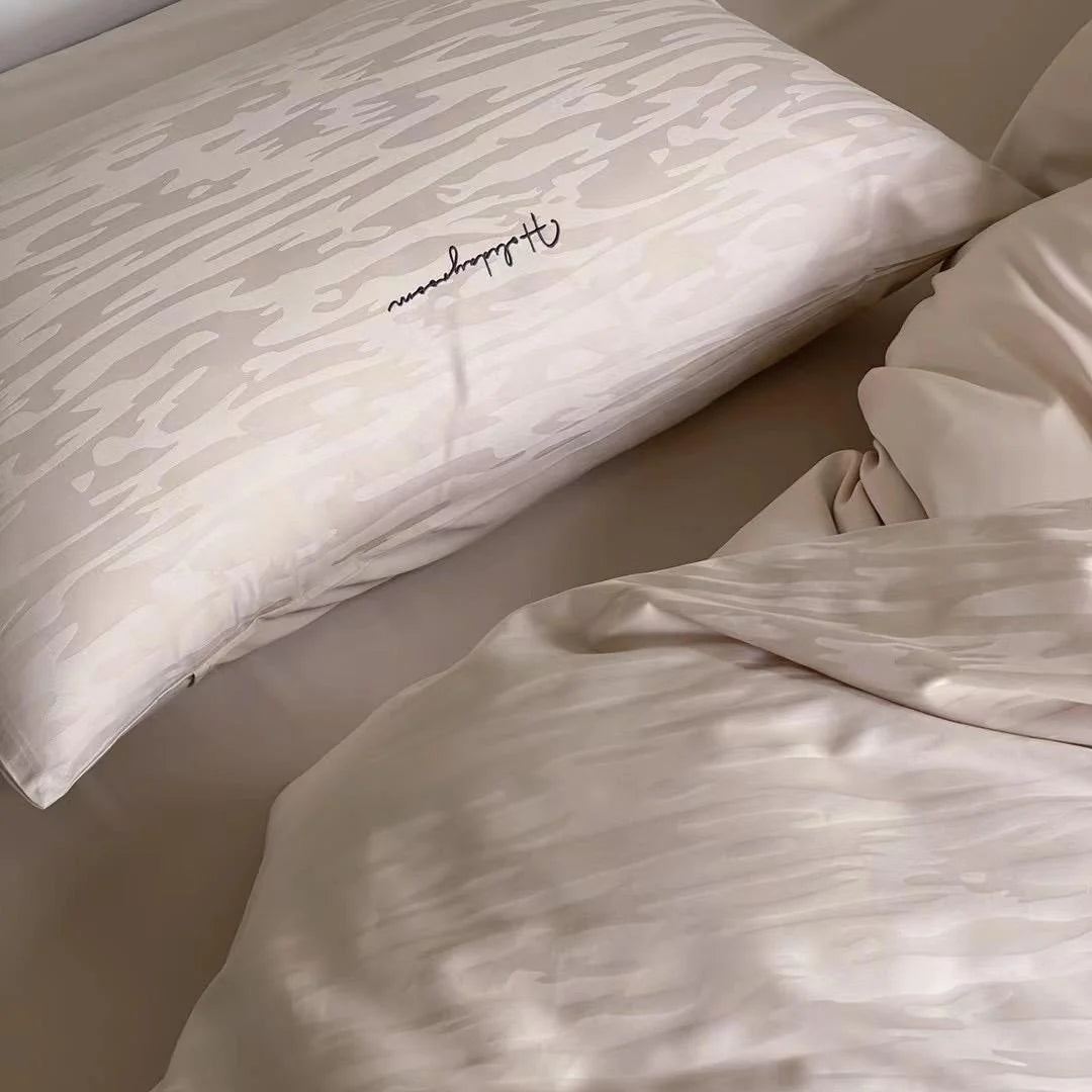 Bedding Set Cotton Satin Textured Wave Hotel-Style Closure