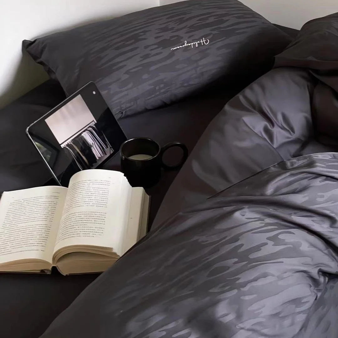 Bedding Set Cotton Satin Textured Wave Hotel-Style Closure