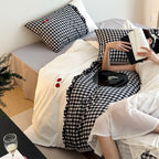 Bedding Set Cotton Satin Vichy Check Four Piece