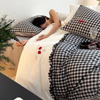 Bedding Set Cotton Satin Vichy Check Four Piece