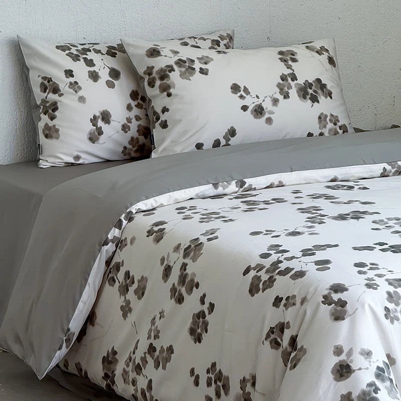 Bedding Set Cotton Satin Watercolor Floral Contrasting Edging