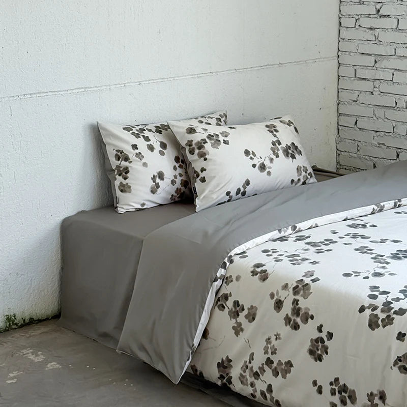 Bedding Set Cotton Satin Watercolor Floral Contrasting Edging