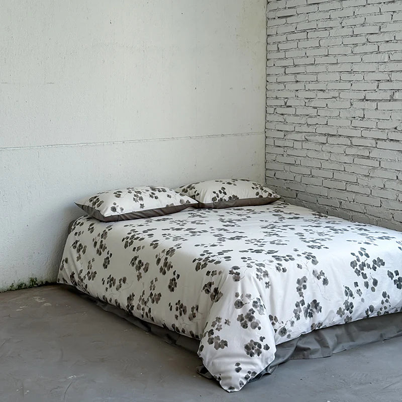 Bedding Set Cotton Satin Watercolor Floral Contrasting Edging