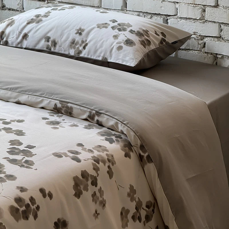 Bedding Set Cotton Satin Watercolor Floral Contrasting Edging