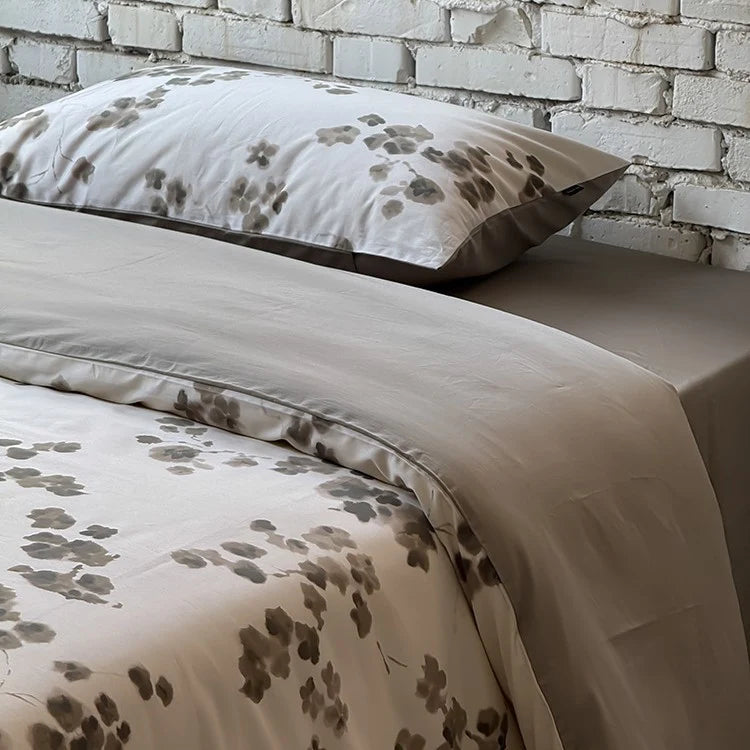 Bedding Set Cotton Satin Watercolor Floral Contrasting Edging