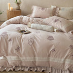 Bedding Set Delicate Embroidery & Ruffled Hem 4-Piece