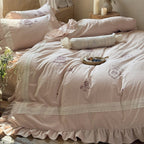 Bedding Set Delicate Embroidery & Ruffled Hem 4-Piece