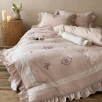 Bedding Set Delicate Embroidery & Ruffled Hem 4-Piece