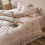 Bedding Set Delicate Embroidery & Ruffled Hem 4-Piece