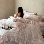 Bedding Set Embroidered 100% Cotton Ruffle Duvet Cover & Pillowcases