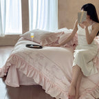 Bedding Set Embroidered 100% Cotton Ruffle Duvet Cover & Pillowcases