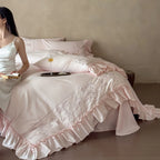Bedding Set Embroidered 100% Cotton Ruffle Duvet Cover & Pillowcases