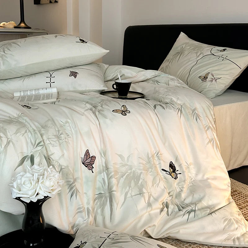 Bedding Set Embroidered Butterfly Breathable Machine Washable