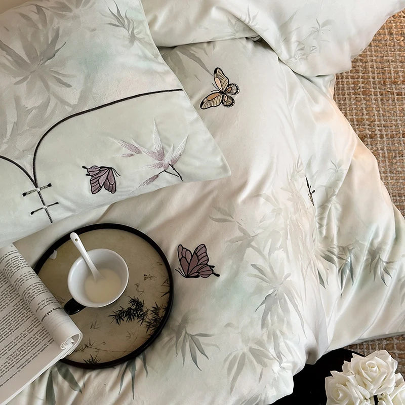 Bedding Set Embroidered Butterfly Breathable Machine Washable