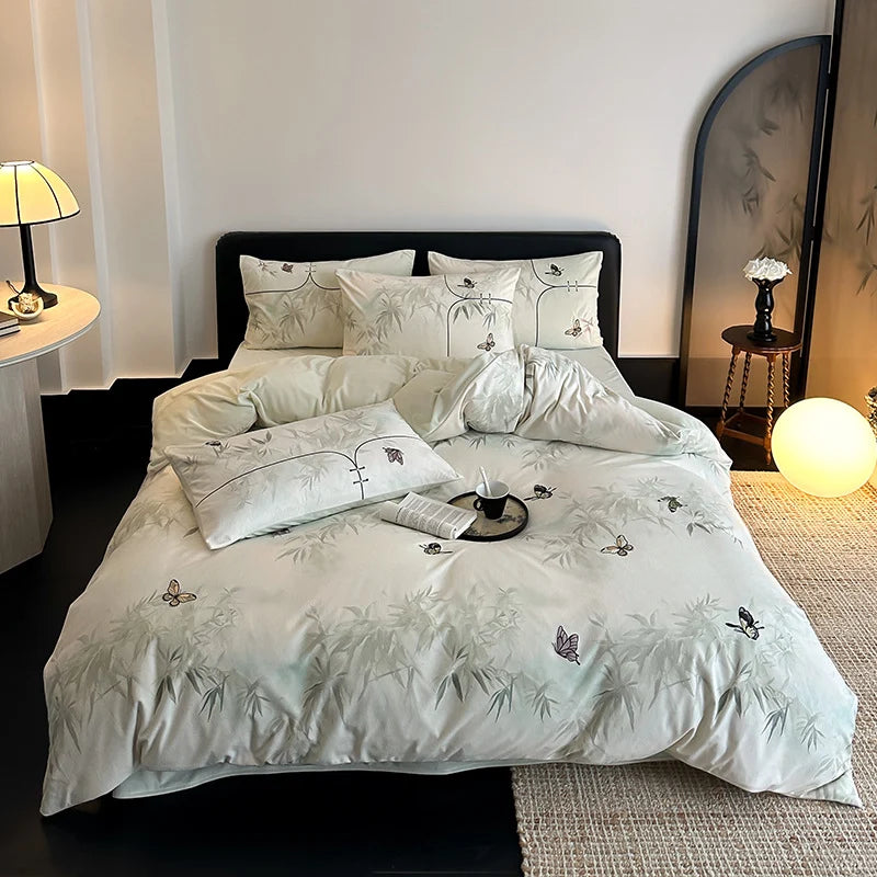 Bedding Set Embroidered Butterfly Breathable Machine Washable