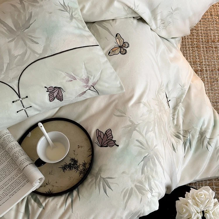 Bedding Set Embroidered Butterfly Breathable Machine Washable