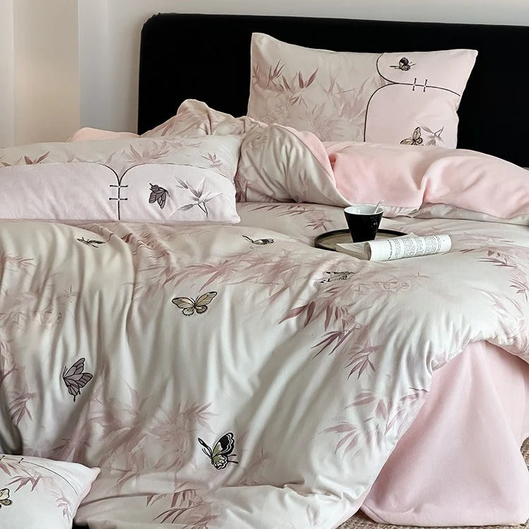Bedding Set Embroidered Butterfly Breathable Machine Washable