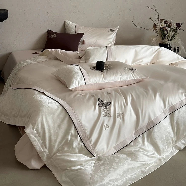 Bedding Set Embroidered Butterfly Satin Cotton Set of 4