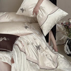 Bedding Set Embroidered Butterfly Satin Cotton Set of 4