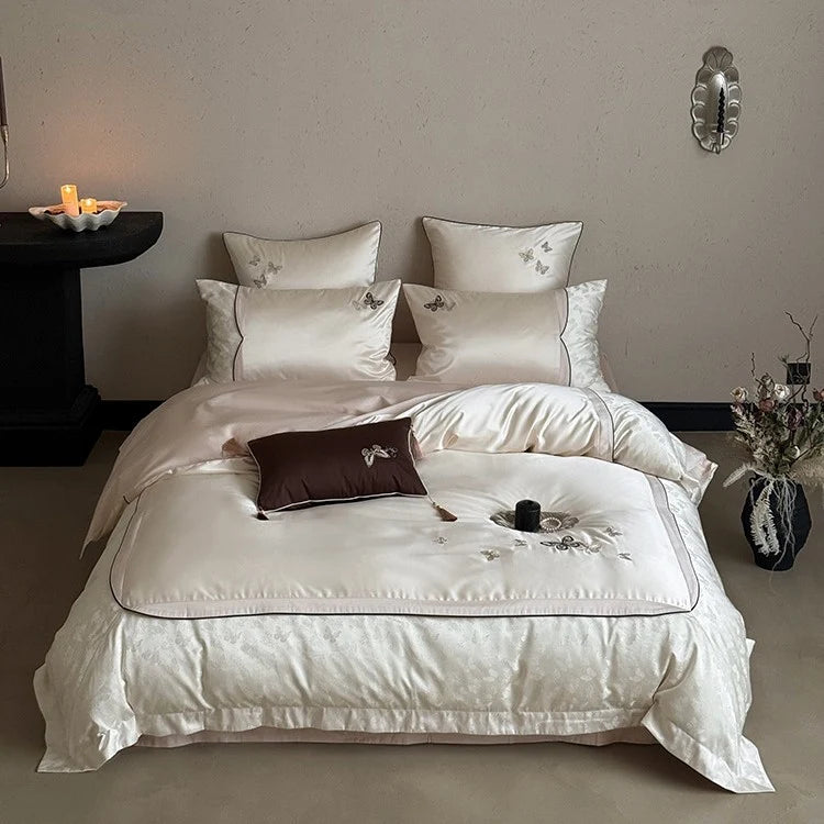 Bedding Set Embroidered Butterfly Satin Cotton Set of 4